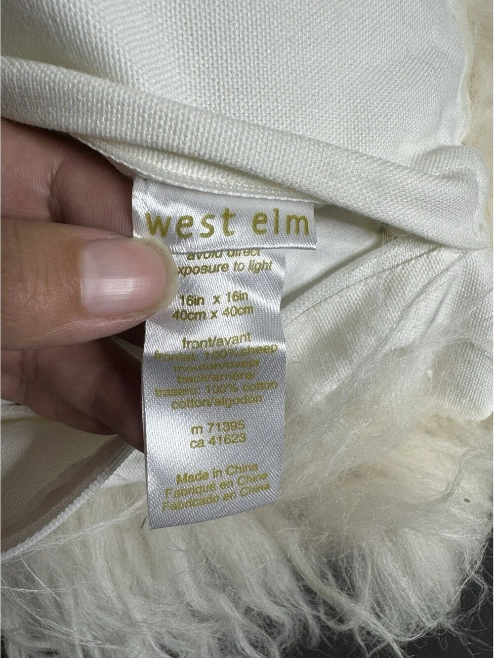 West Elm 16” x 16” Genuine Sheepskin Fur Throw Pillow